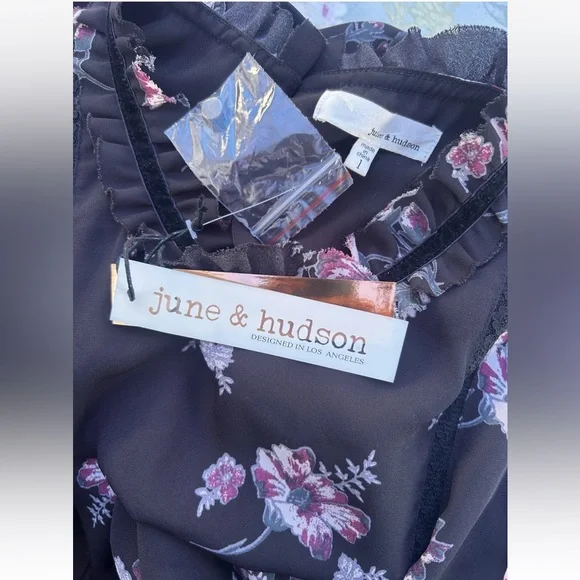 June & Hudson Black Maxi Dress Whimsigoth Boho Goth Floral Ruffles Lace Velvet - Picture 13 of 13